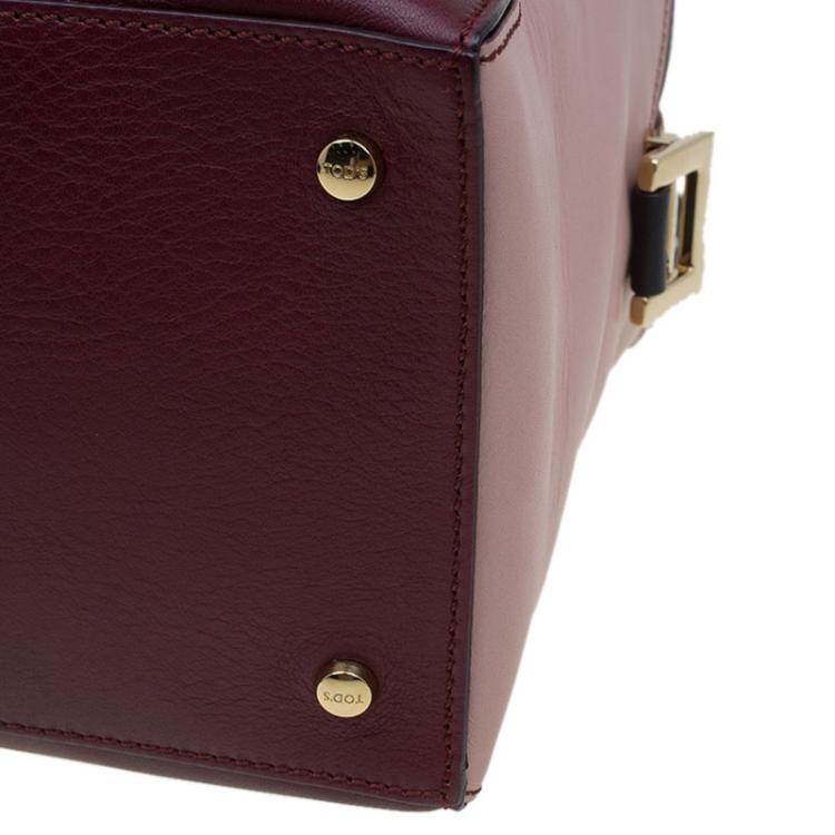 Pre Owned Tod's Burgundy/Pink Leather Small D-Cube Bowler Bag