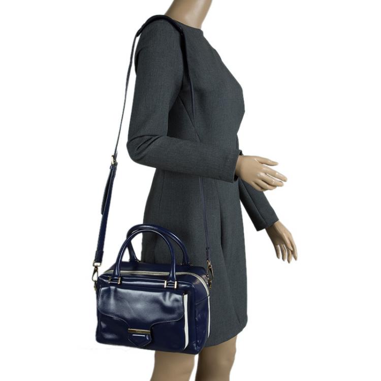 Pre Owned Tod's Navy Blue Glossy Leather Small Military Bowler Bag