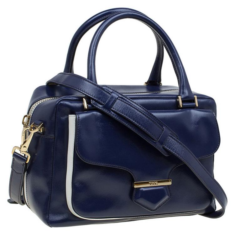 Pre Owned Tod's Navy Blue Glossy Leather Small Military Bowler Bag