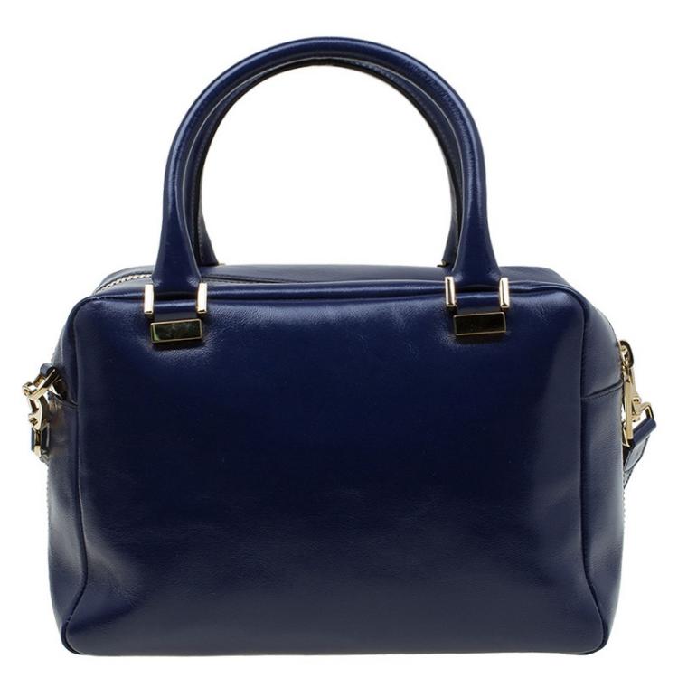 Pre Owned Tod's Navy Blue Glossy Leather Small Military Bowler Bag