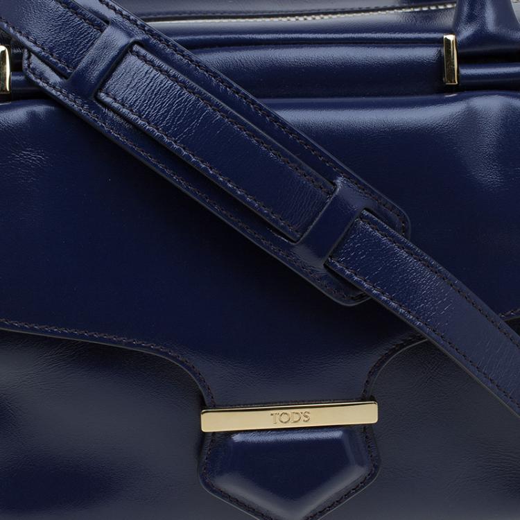 Pre Owned Tod's Navy Blue Glossy Leather Small Military Bowler Bag