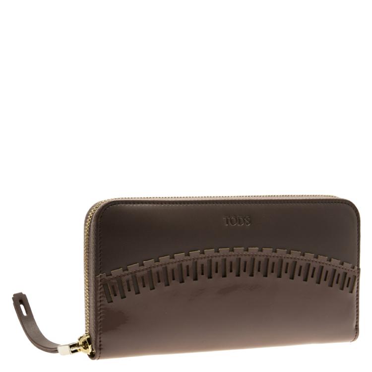 Pre Owned Tod's Grey/Cedar Leather Zip Around Wallet