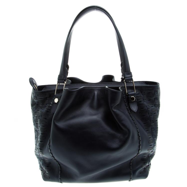 Pre Owned Tod's Navy Blue Leather Shopping Zip Tote