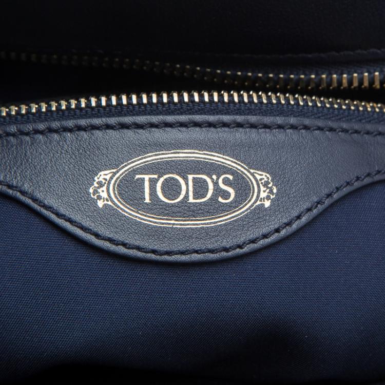 Pre Owned Tod's Navy Blue Leather Shopping Zip Tote