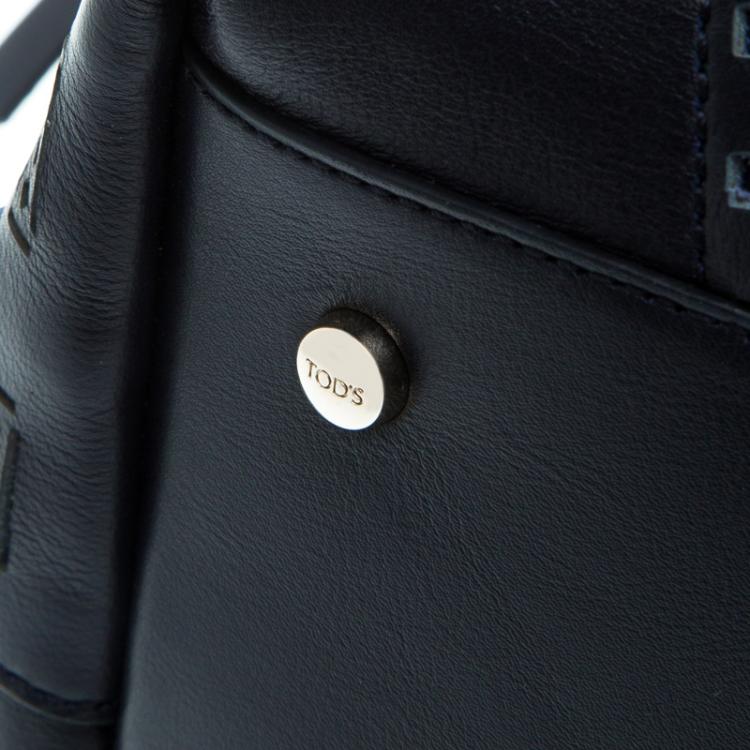 Pre Owned Tod's Navy Blue Leather Shopping Zip Tote