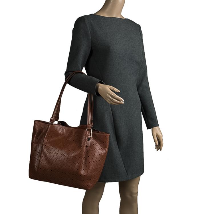 Pre Owned Tod's Brown Perforated Leather Shopping Tote