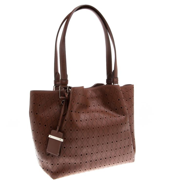Pre Owned Tod's Brown Perforated Leather Shopping Tote