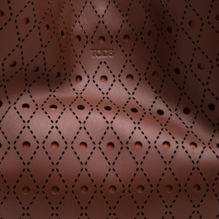 Pre Owned Tod's Brown Perforated Leather Shopping Tote