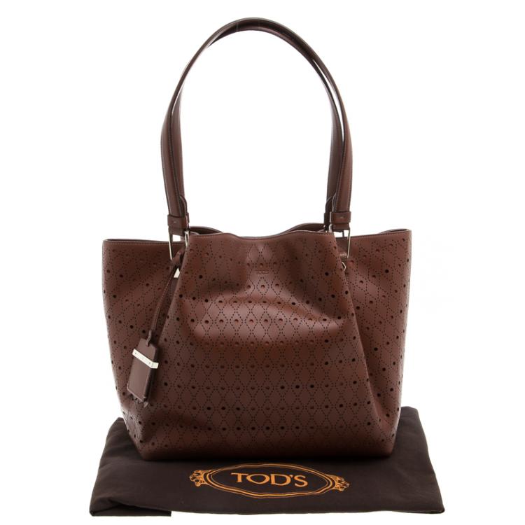 Pre Owned Tod's Brown Perforated Leather Shopping Tote