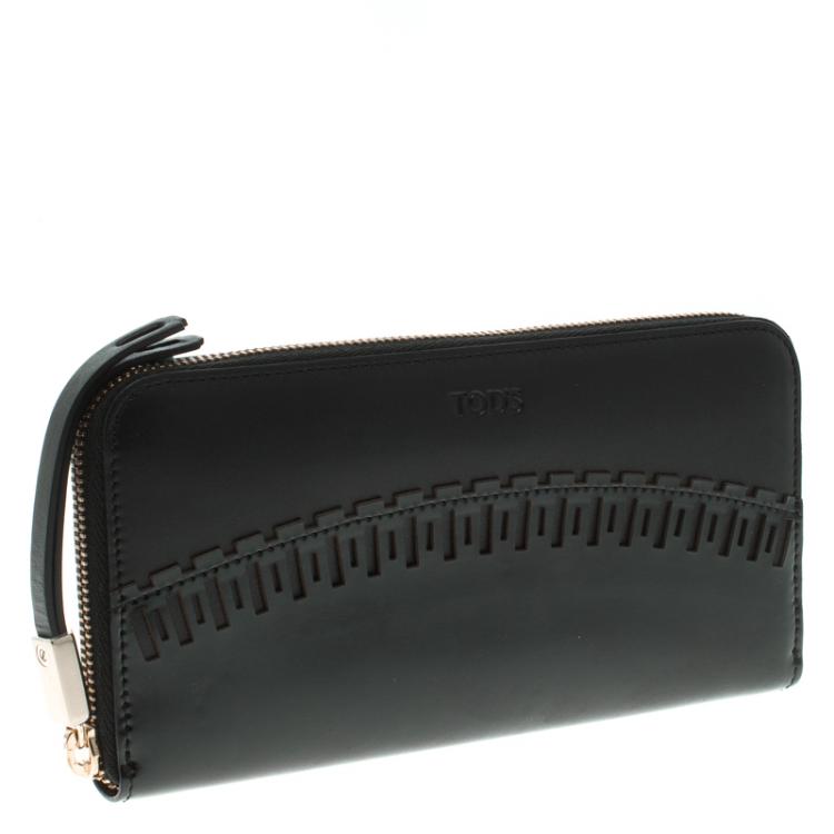 Pre Owned Tod's Black Leather Zip Around Wallet