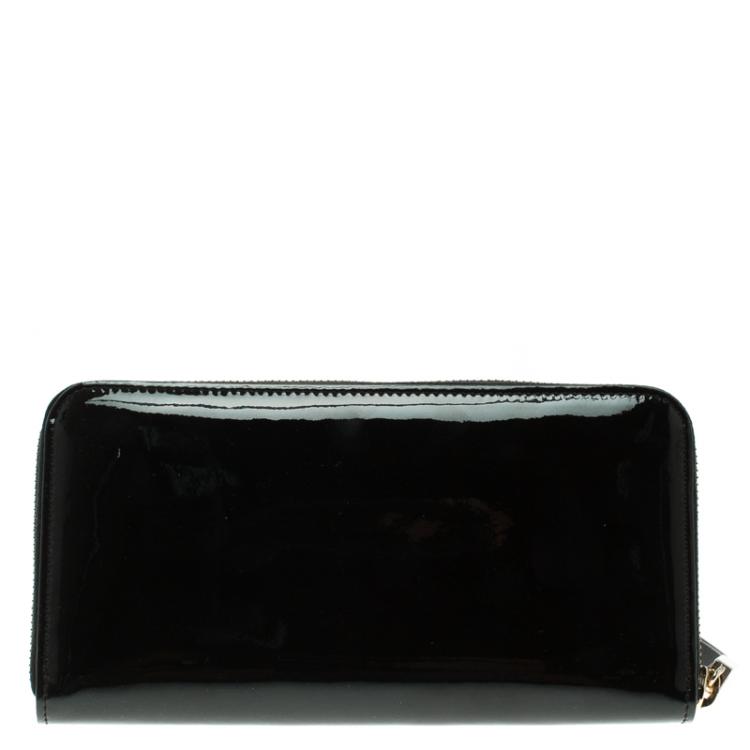 Pre Owned Tod's Black Patent Leather Zip Around Continental Wallet