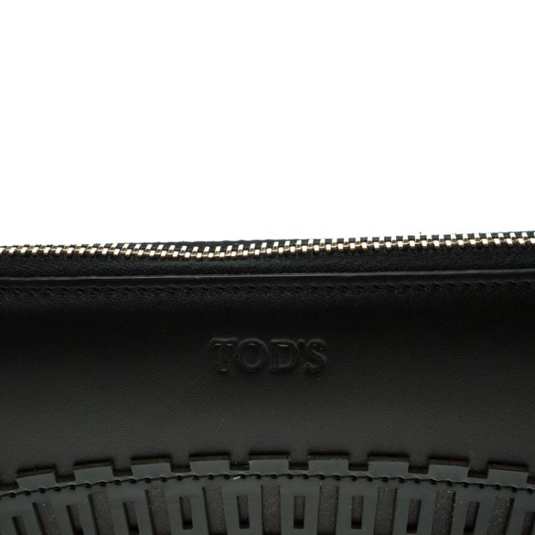 Pre Owned Tod's Black Patent Leather Zip Around Continental Wallet