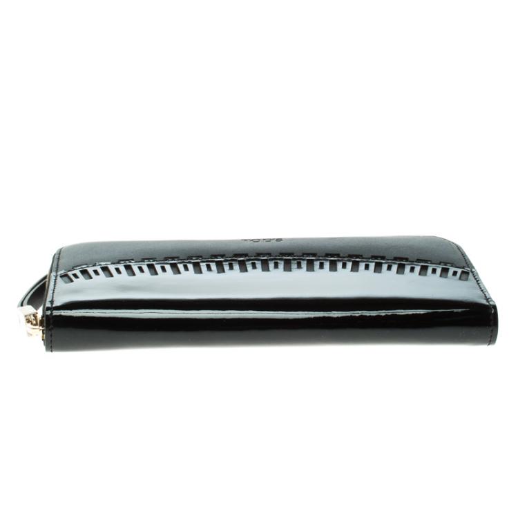 Pre Owned Tod's Black Patent Leather Zip Around Continental Wallet