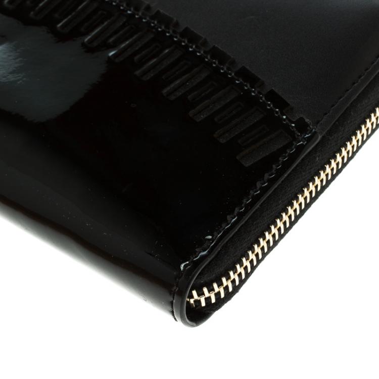 Pre Owned Tod's Black Patent Leather Zip Around Continental Wallet