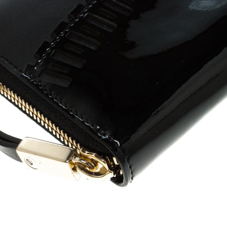 Pre Owned Tod's Black Patent Leather Zip Around Continental Wallet