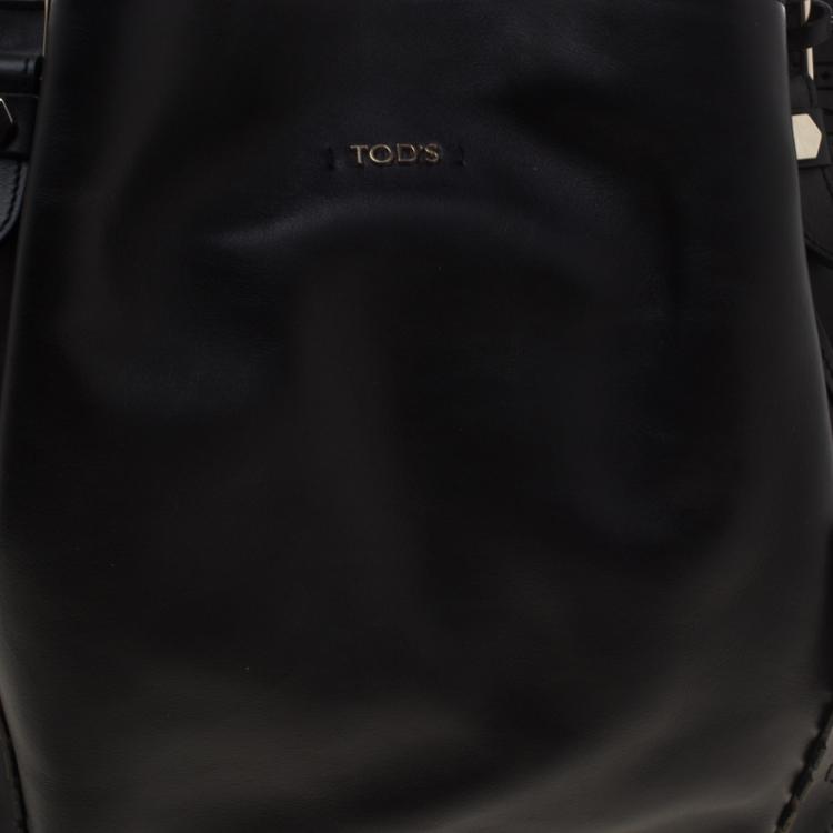 Pre Owned Tod's Black Leather Shopping Zip Tote