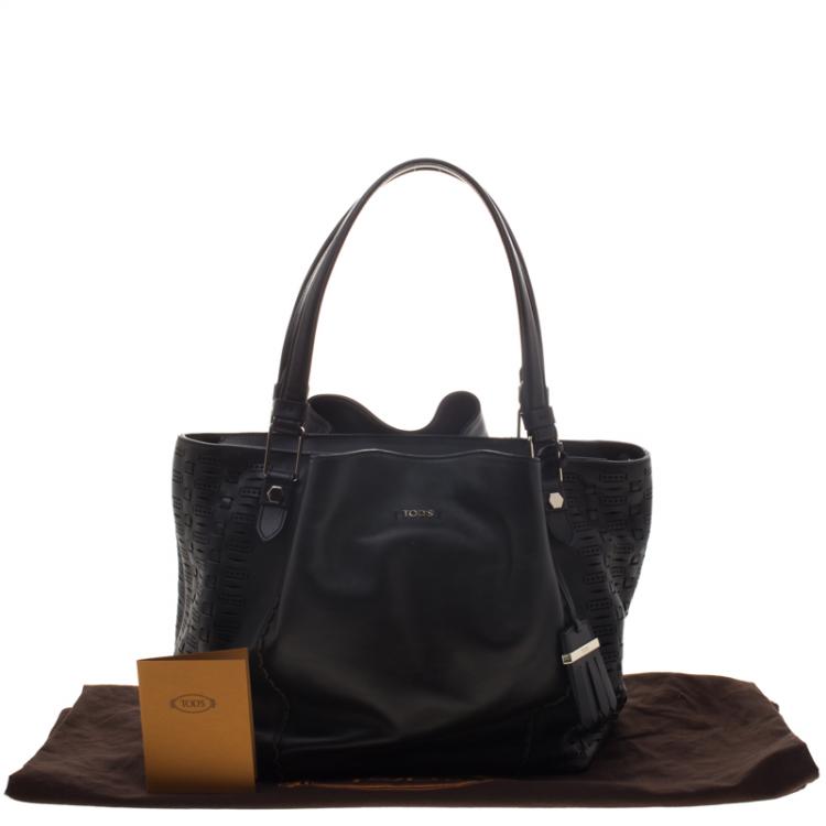 Pre Owned Tod's Black Leather Shopping Zip Tote