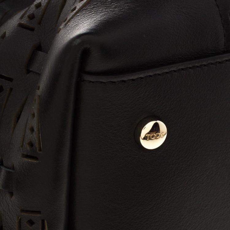 Pre Owned Tod's Black Leather Shopping Zip Tote