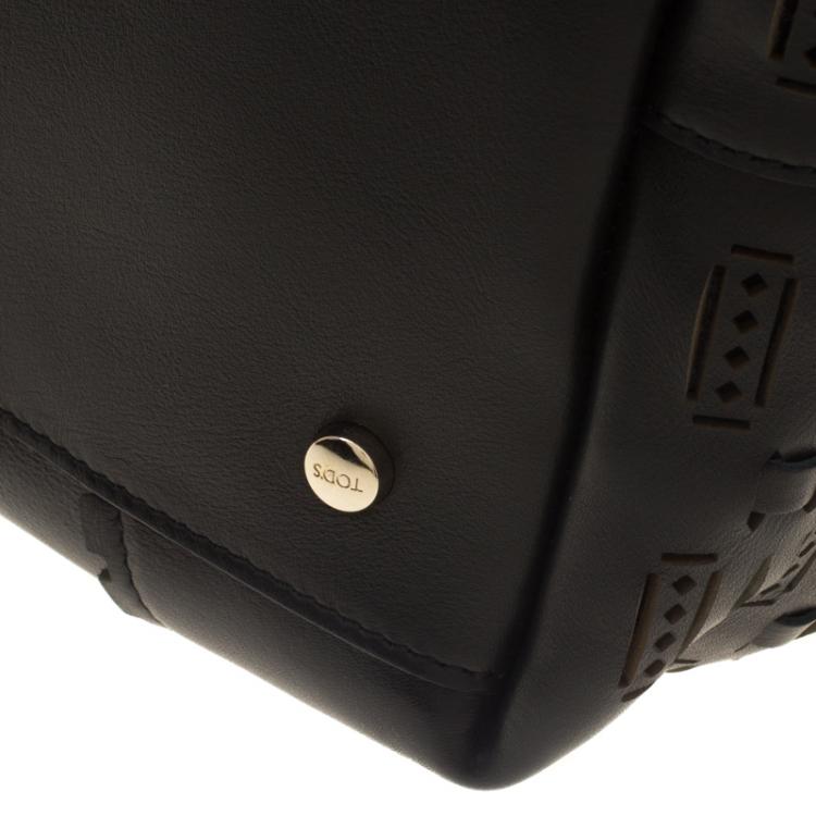 Pre Owned Tod's Black Leather Shopping Zip Tote