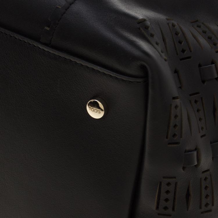 Pre Owned Tod's Black Leather Shopping Zip Tote
