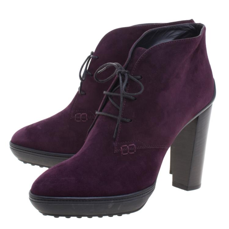 purple suede block heels