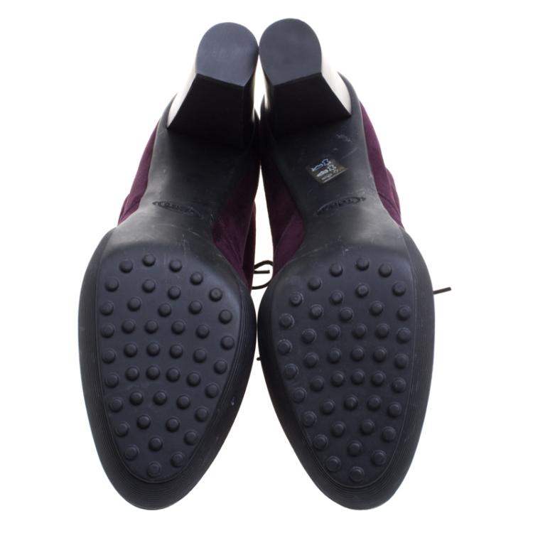 Pre Owned Tod's Purple Suede Block Heel Lace Up Boots Size 40