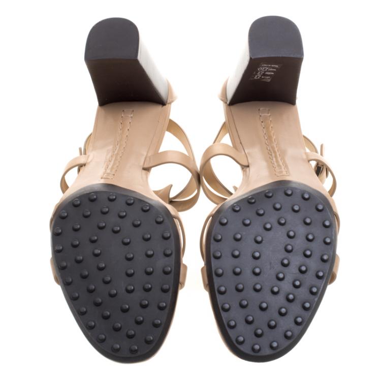 Pre Owned Tod's Beige Leather and Metallic T-Strap Sandals Size 40