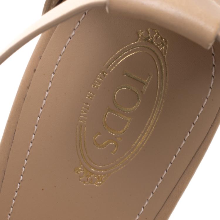 Pre Owned Tod's Beige Leather and Metallic T-Strap Sandals Size 40