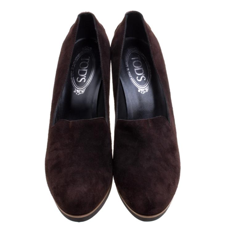 Pre Owned Tod's Brown Suede Loafer Platform Pumps Size 39.5