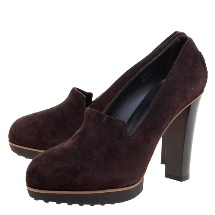 Pre Owned Tod's Brown Suede Loafer Platform Pumps Size 39.5