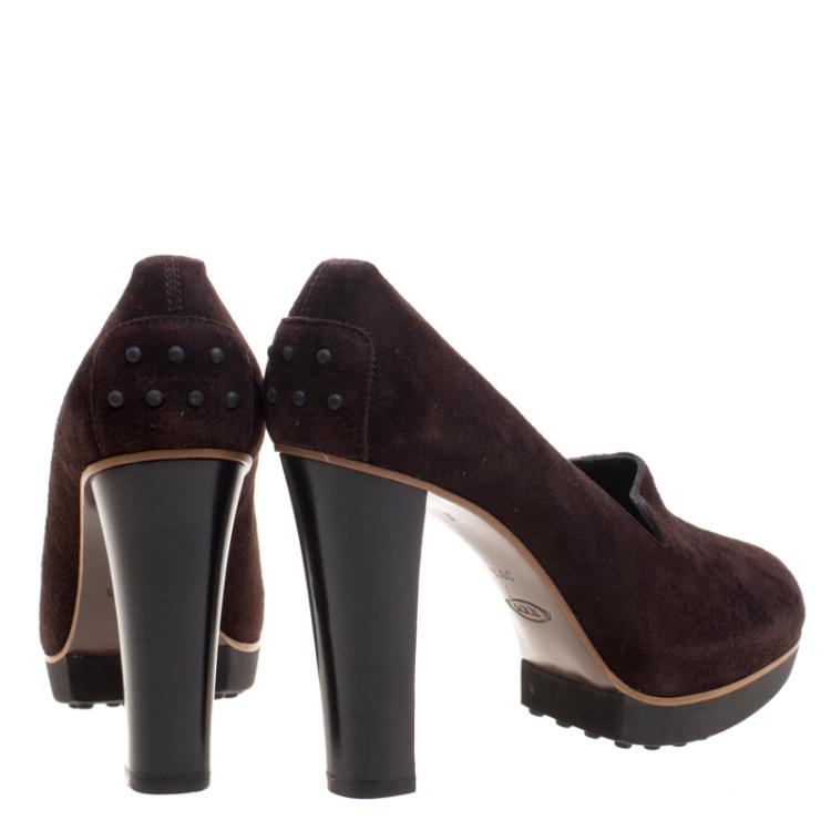 Pre Owned Tod's Brown Suede Loafer Platform Pumps Size 39.5