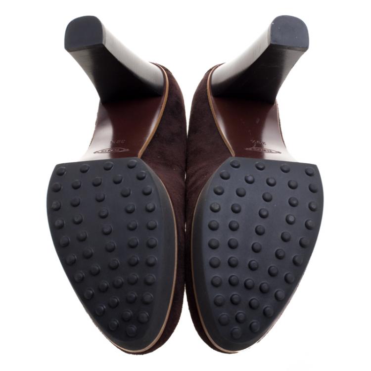 Pre Owned Tod's Brown Suede Loafer Platform Pumps Size 39.5