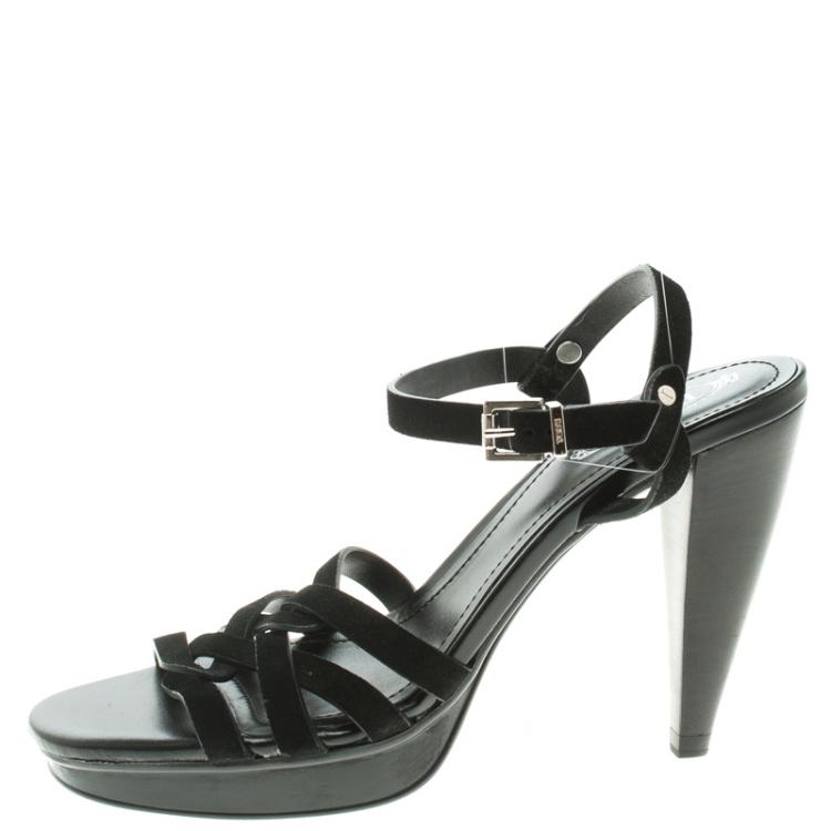 Pre Owned Tod's Black Suede Ankle Strap Sandals Size 35