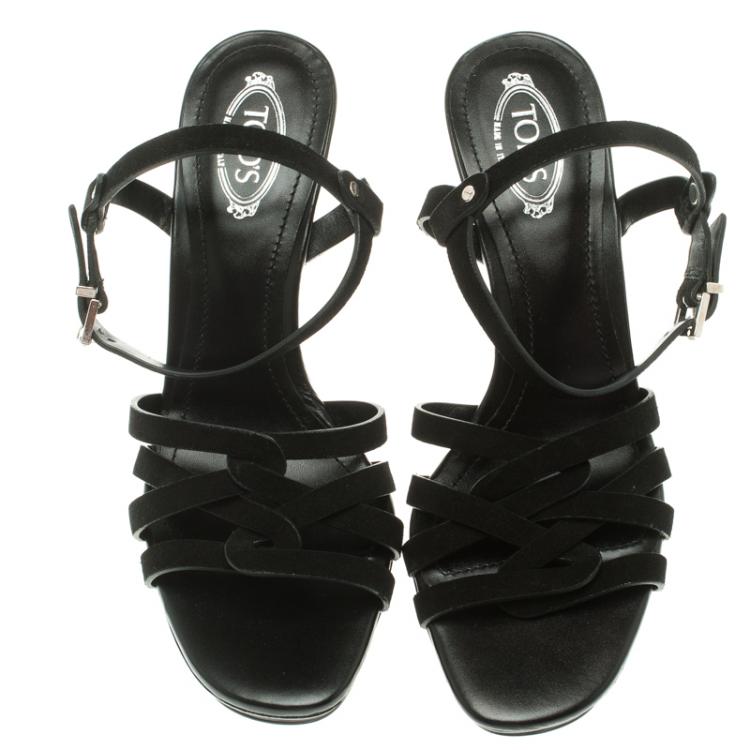 Pre Owned Tod's Black Suede Ankle Strap Sandals Size 35