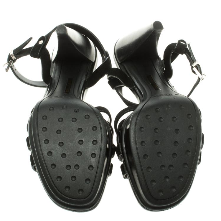 Pre Owned Tod's Black Suede Ankle Strap Sandals Size 35