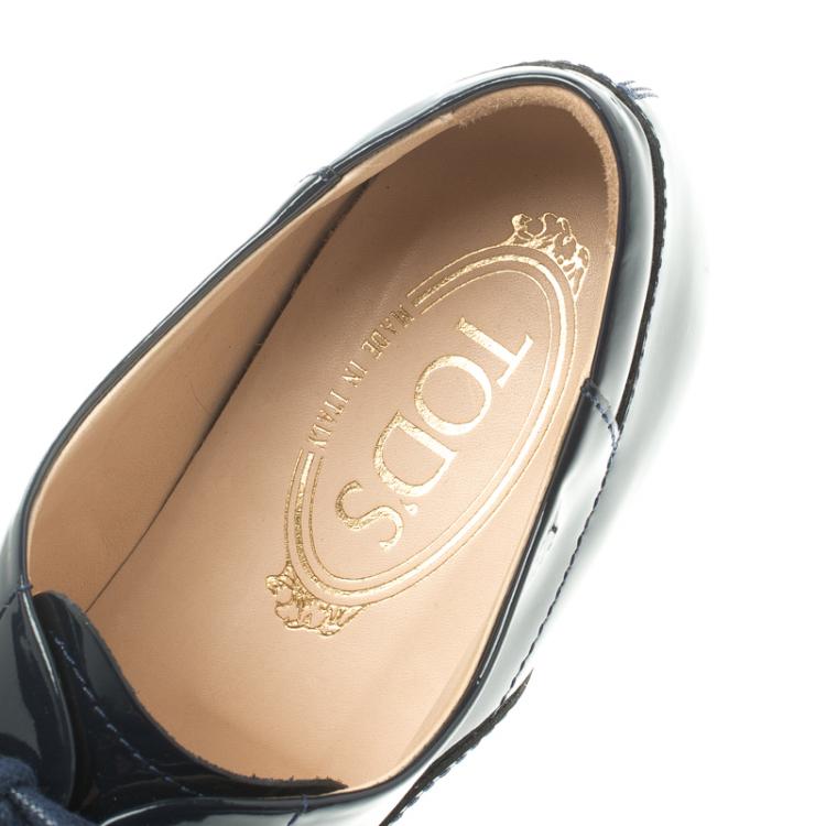 Pre Owned Tod's Oxford Blue Patent Leather Lace Up Oxfords Size 38.5
