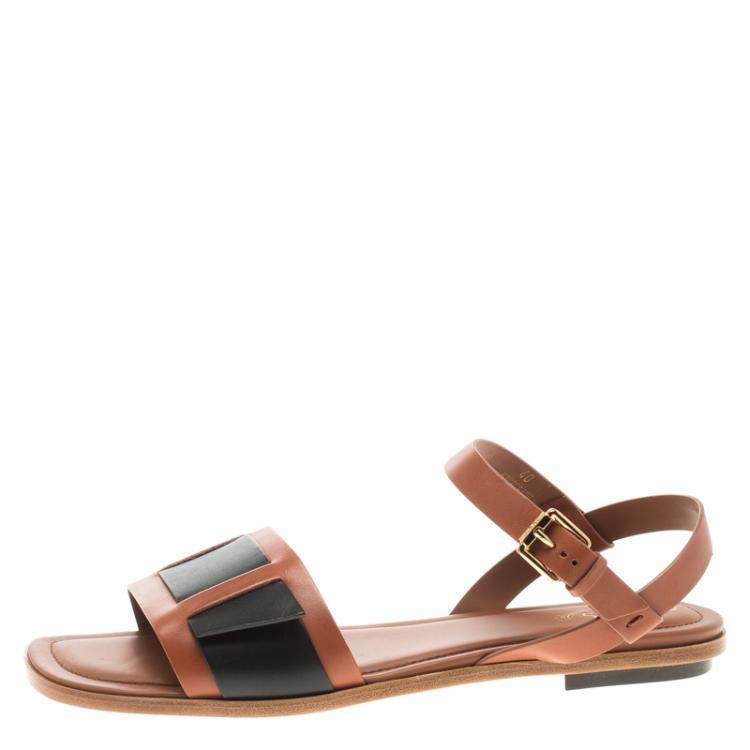 Pre Owned Tod's Two Tone Leather Ankle Strap Flat Sandals Size 40