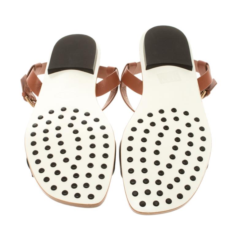 Pre Owned Tod's Two Tone Leather Ankle Strap Flat Sandals Size 40