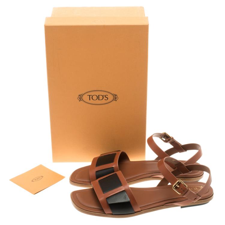 Pre Owned Tod's Two Tone Leather Ankle Strap Flat Sandals Size 40