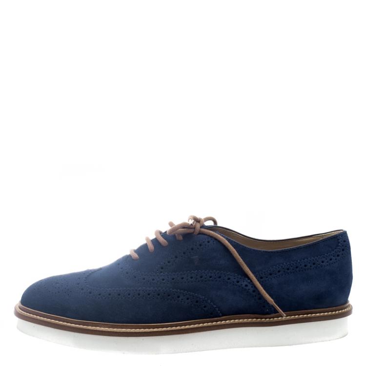 Pre Owned Tod's Blue Suede Brogue Oxfords Size 41.5