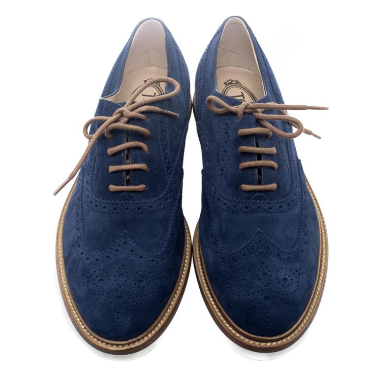 Pre Owned Tod's Blue Suede Brogue Oxfords Size 41.5