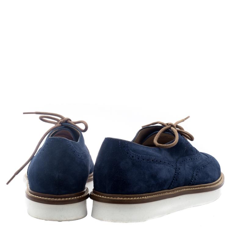 Pre Owned Tod's Blue Suede Brogue Oxfords Size 41.5