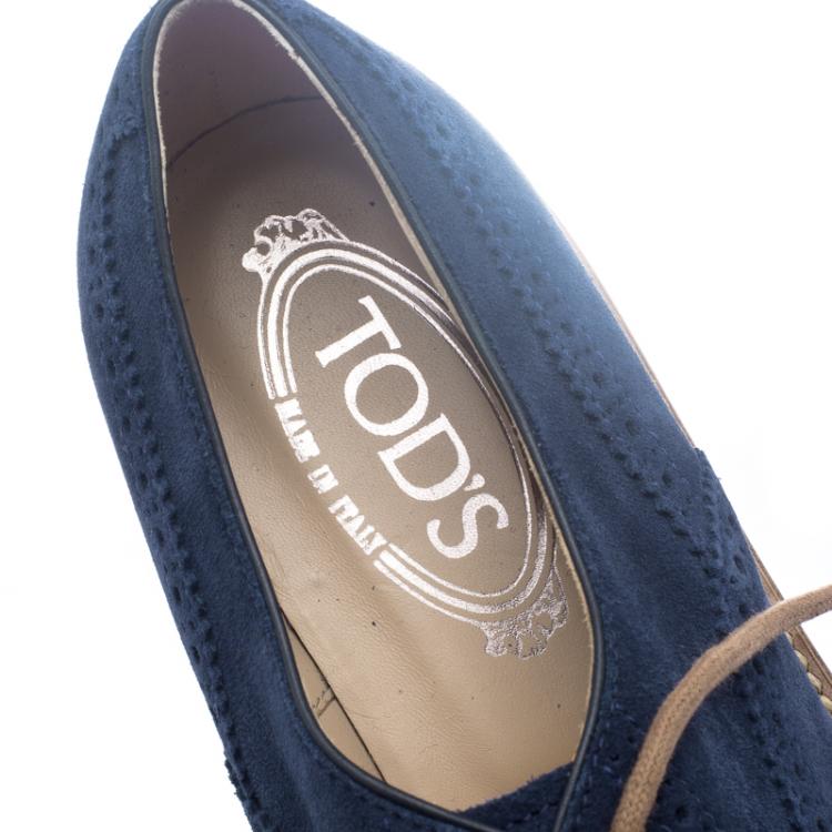 Pre Owned Tod's Blue Suede Brogue Oxfords Size 41.5