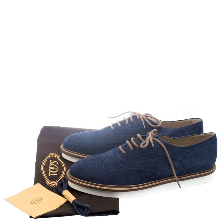 Pre Owned Tod's Blue Suede Brogue Oxfords Size 41.5