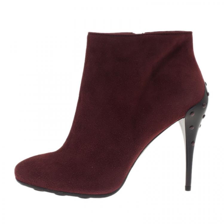 Pre Owned Tod's Burgundy Suede Ankle Booties Size 39
