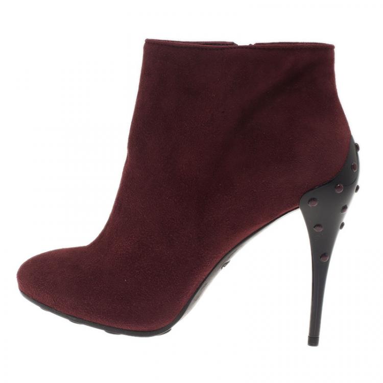 Pre Owned Tod's Burgundy Suede Ankle Booties Size 39
