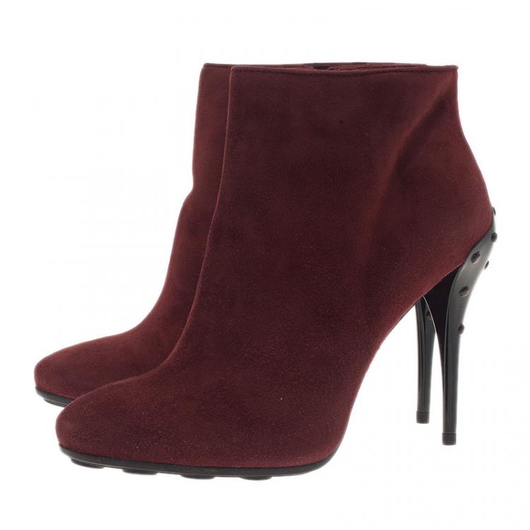 Pre Owned Tod's Burgundy Suede Ankle Booties Size 39