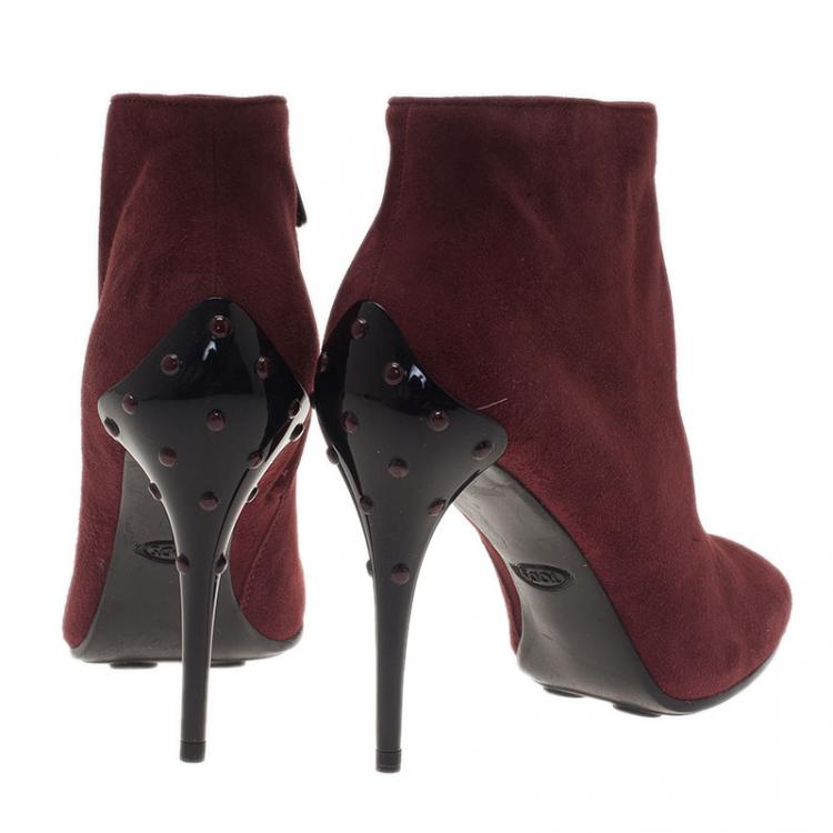 Pre Owned Tod's Burgundy Suede Ankle Booties Size 39