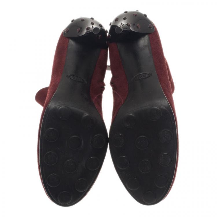 Pre Owned Tod's Burgundy Suede Ankle Booties Size 39