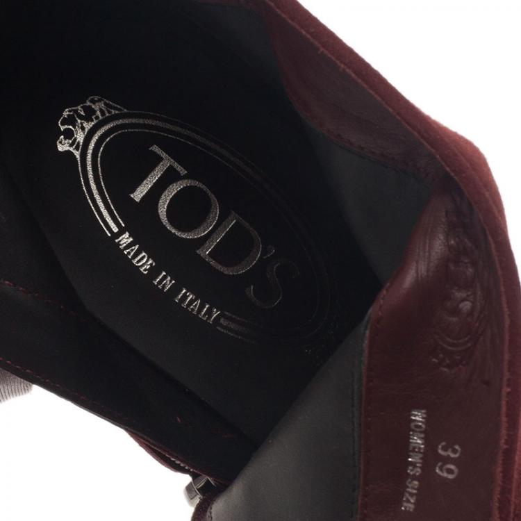 Pre Owned Tod's Burgundy Suede Ankle Booties Size 39